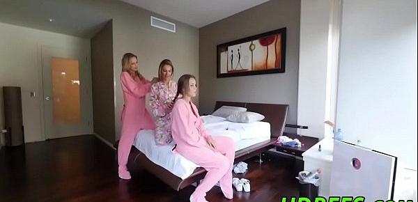  Pajama teens fucking during sexy sleepover party